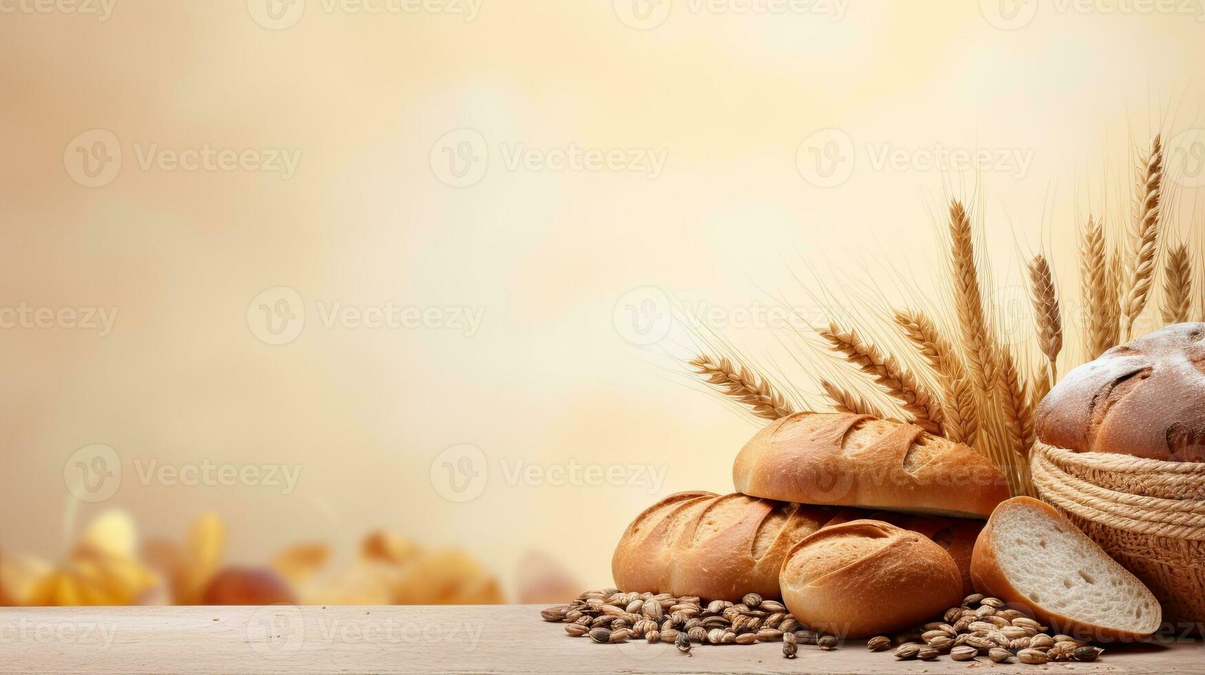 Different bread. Web banner with copy space. Generative AI photo