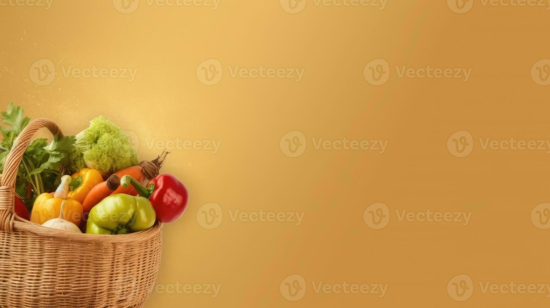 A basket of vegetables. Web banner with copy space. Generative AI photo