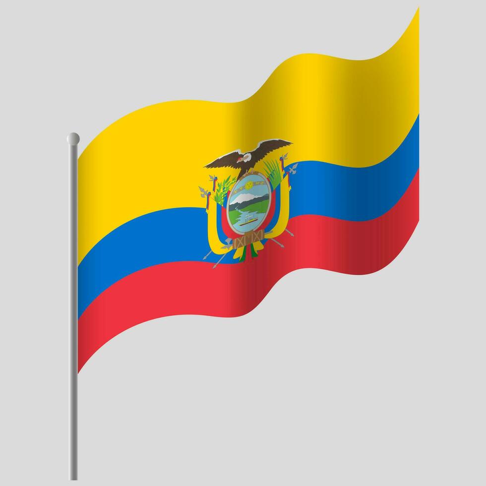 Waved Ecuador flag. Ecuador flag on flagpole. Vector emblem of Ecuador