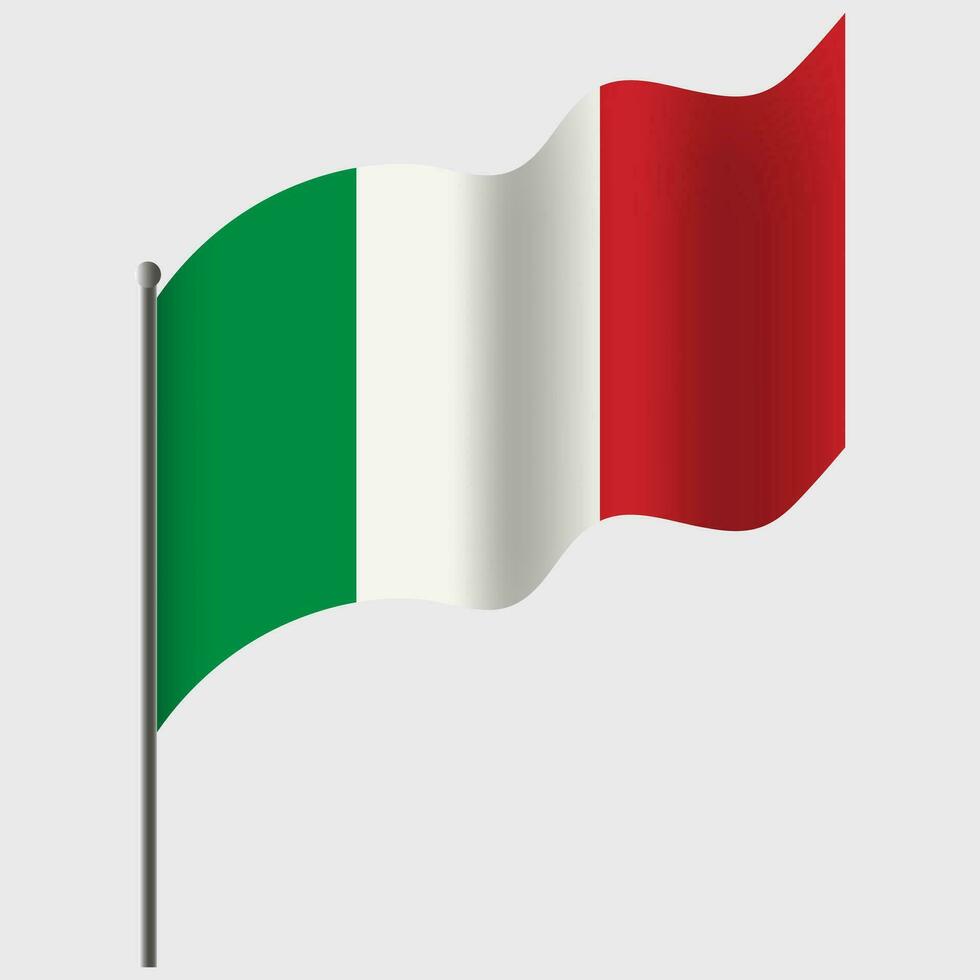 Waved Italy flag. Italian flag on flagpole. Vector emblem of Italy.
