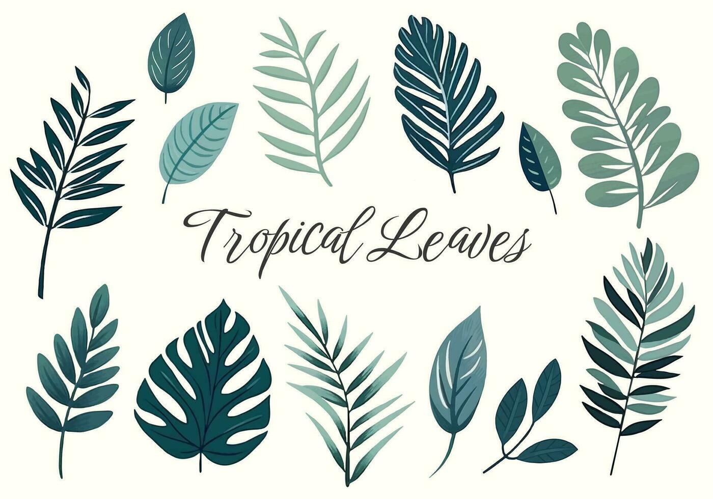 Tropical vector leaves. Hand drawn floral illustration. Set of exotic leaves. Palm leaves