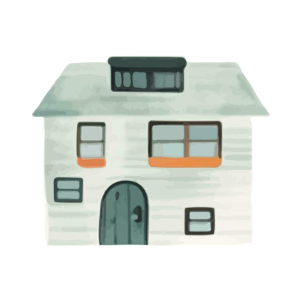 Scandinavian vector house. Cute watercolor home. European building. Childish vector illustration