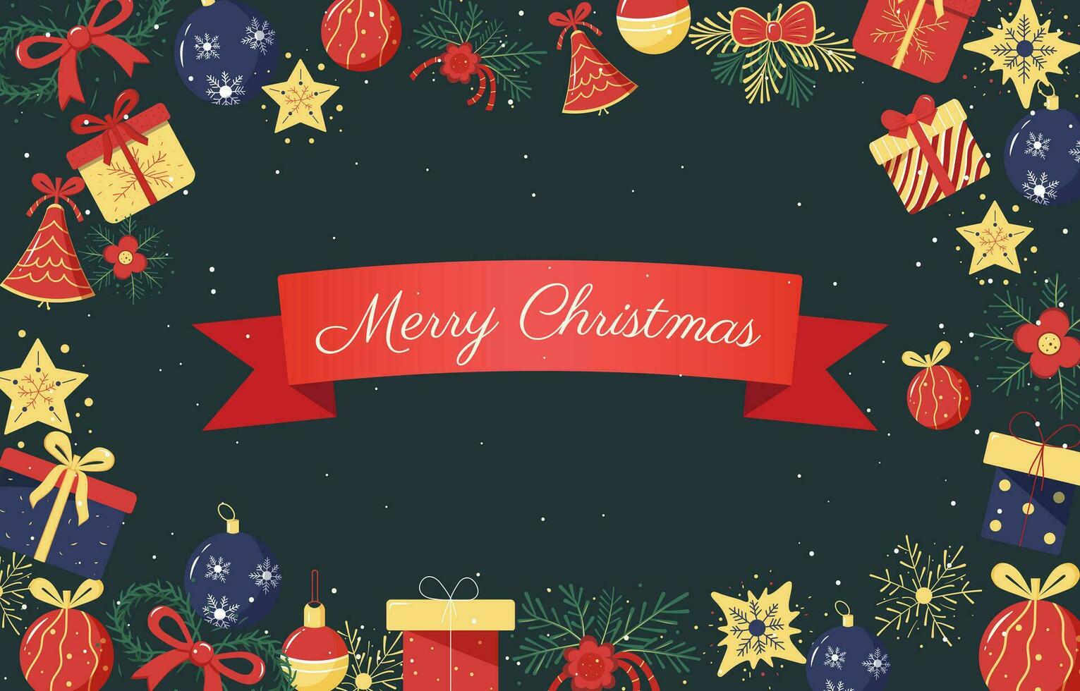 Christmas design, background, poster. Merry Christmas frame with christmas elements. Dark background vector