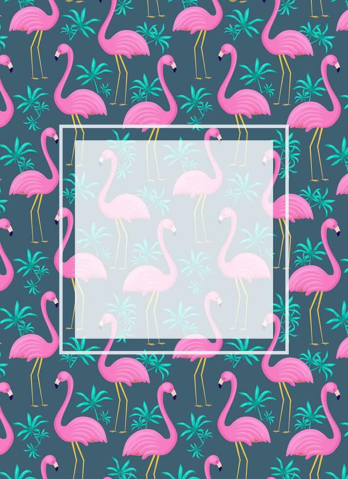 Summer frame in bright colors with flamingo. Template for design poster, banner, invitation, voucher. vector