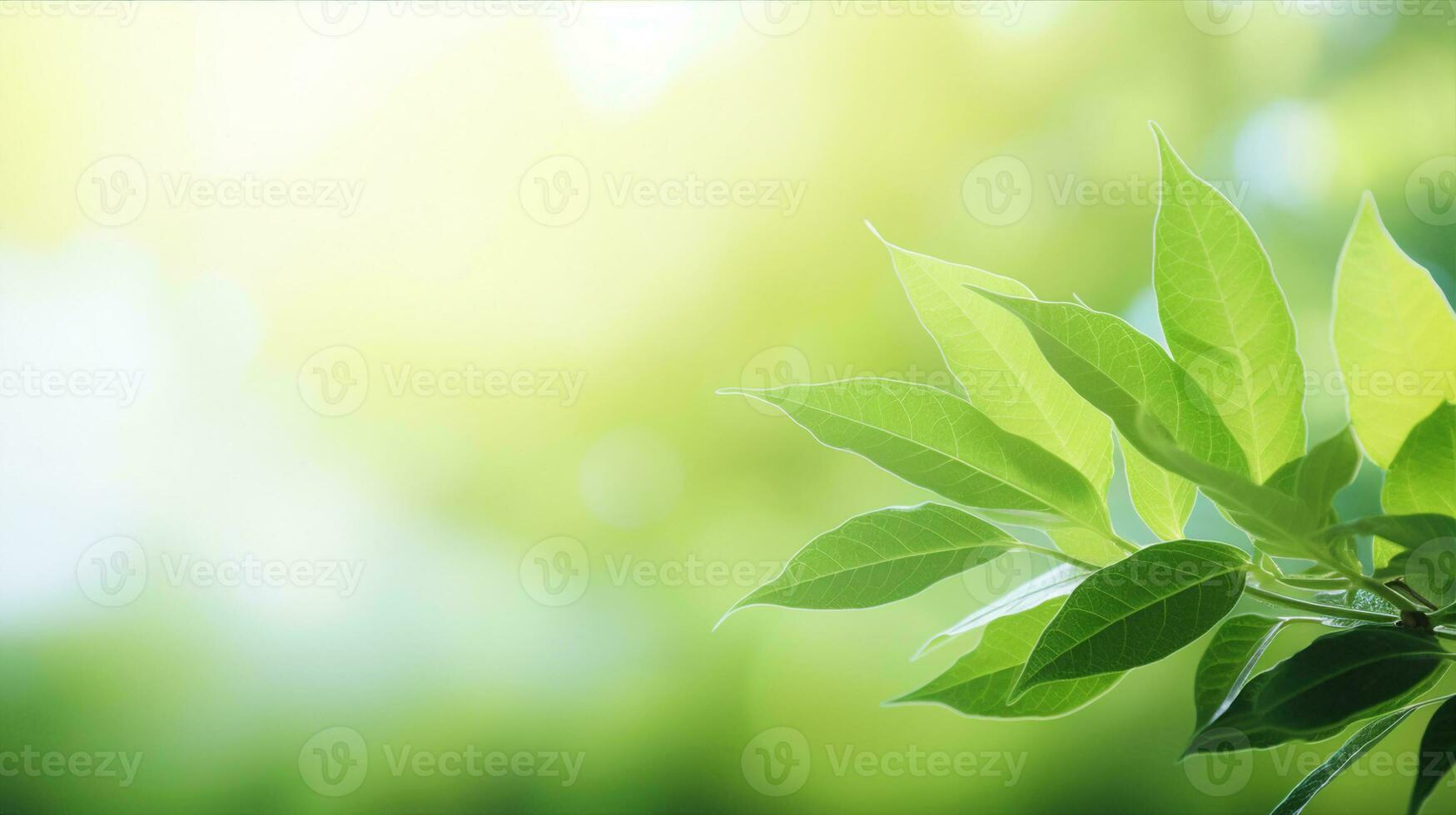 Green foliage and sunshine, blur background. Generative AI photo