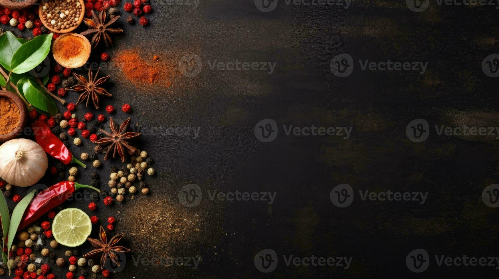 Different spices. Web banner with copy space. Generative AI photo