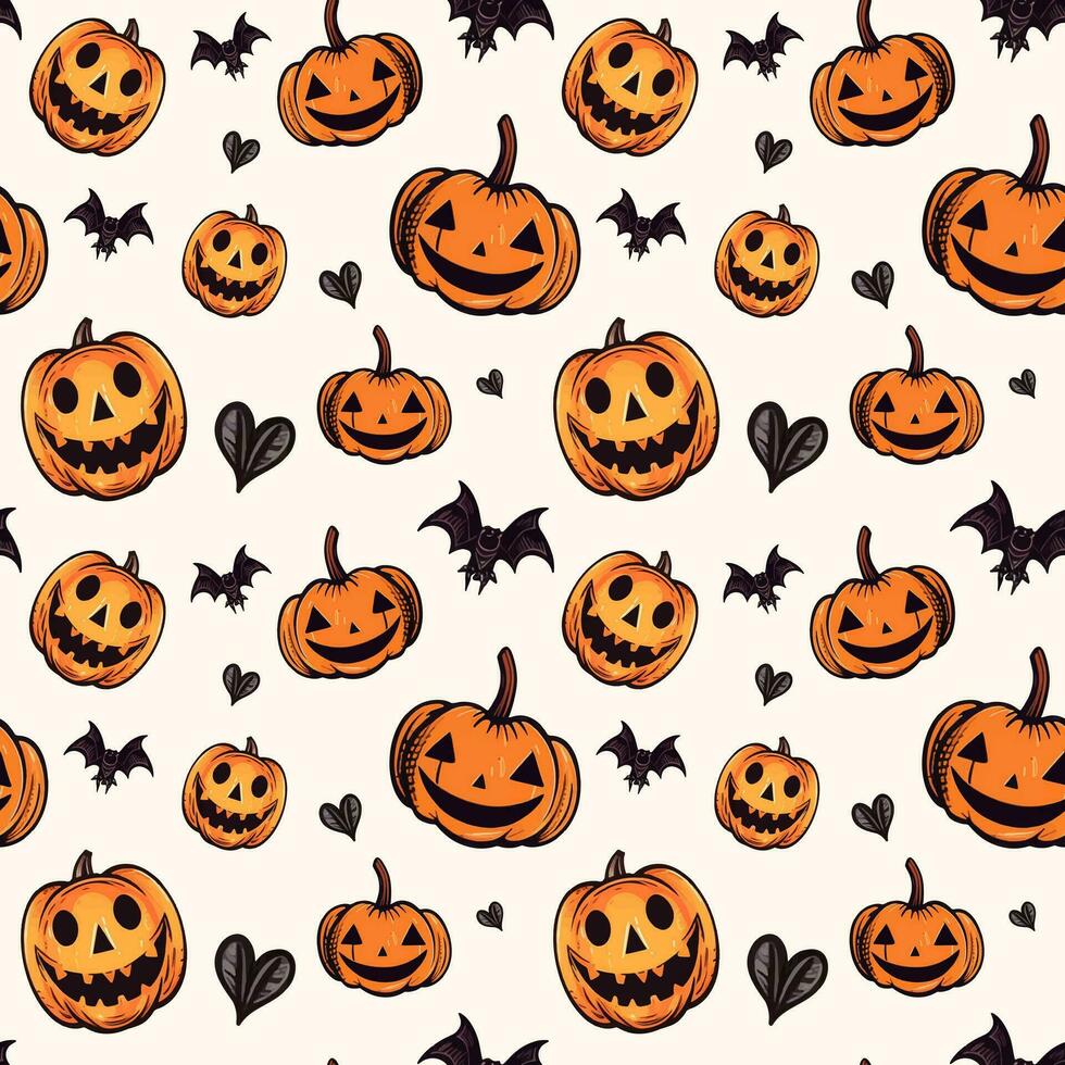 Halloween pattern with pumpkin. Autumn halloween background, vector seamless pattern.