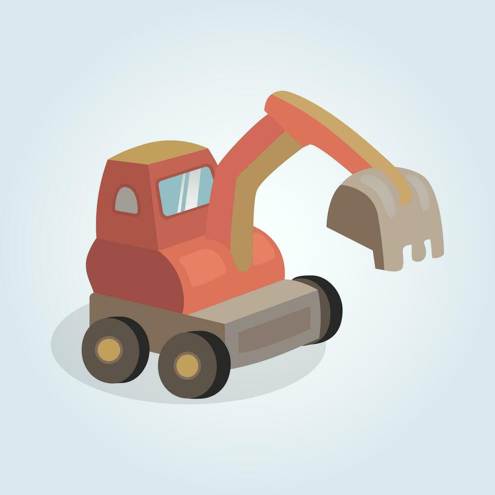 Vector excavator cartoon. Illustration of a cute toy excavator. Children toys