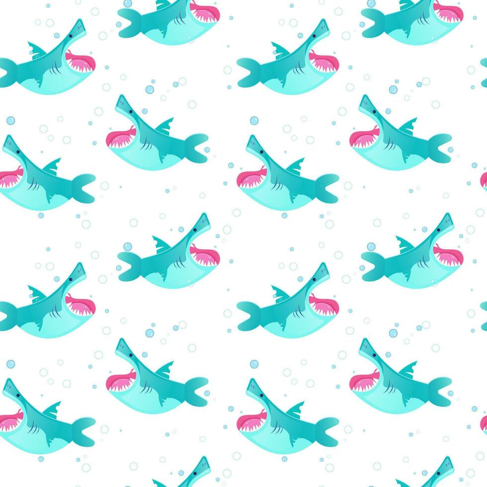 Seamless pattern with cartoon sharks. Vector illustration