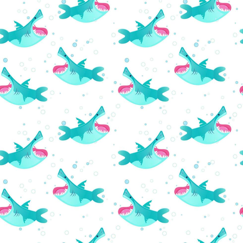 Seamless pattern with cartoon sharks. Vector illustration