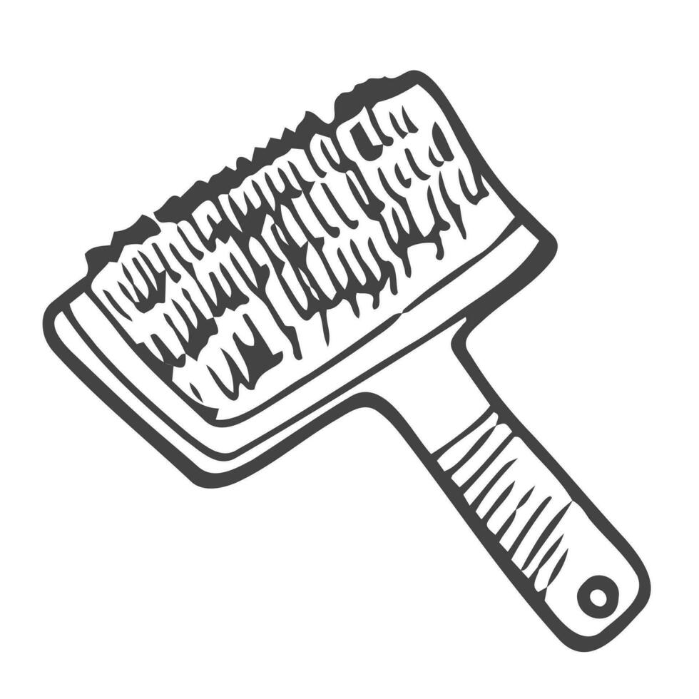 Hair brush for dog and cat isolated icon on white background. Brush for animal fur in doodle style. Pet accessory. Vector hand drawing illustration.