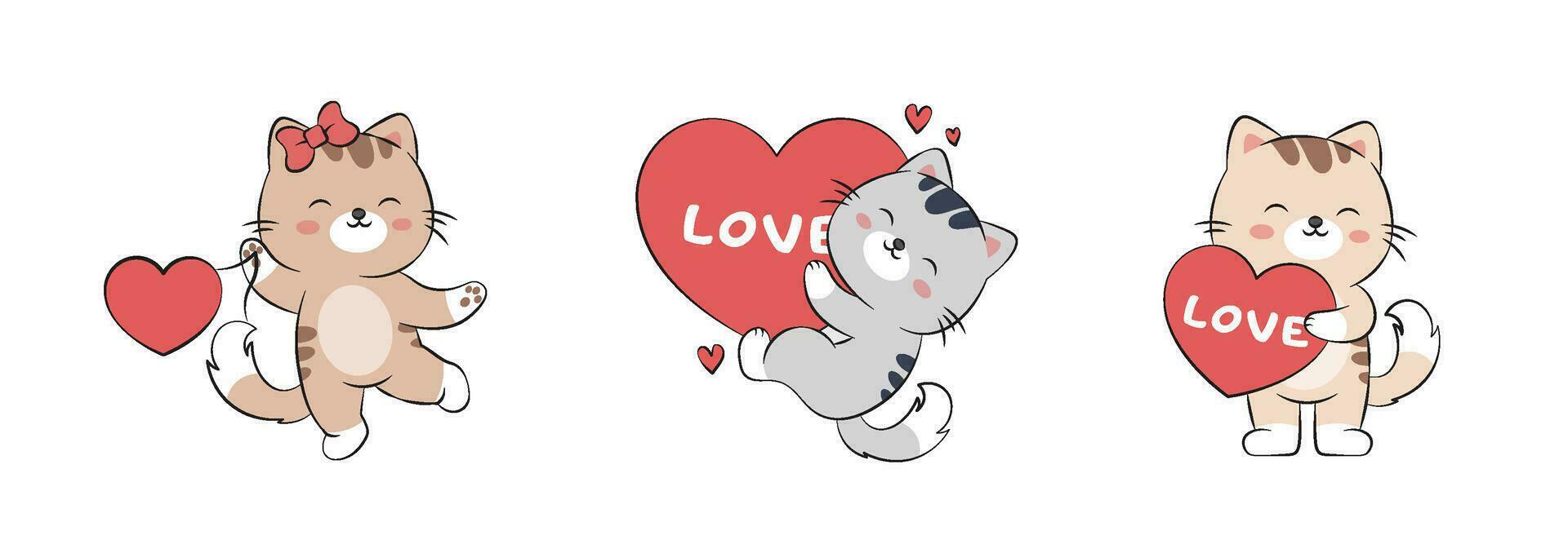 linda gato con un amor globo. vector ilustración de un gracioso gatito en el garabatear estilo