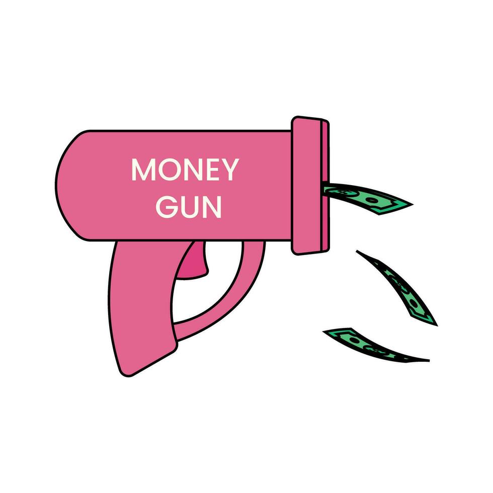 Pink toy gun shoots dollar bills vector