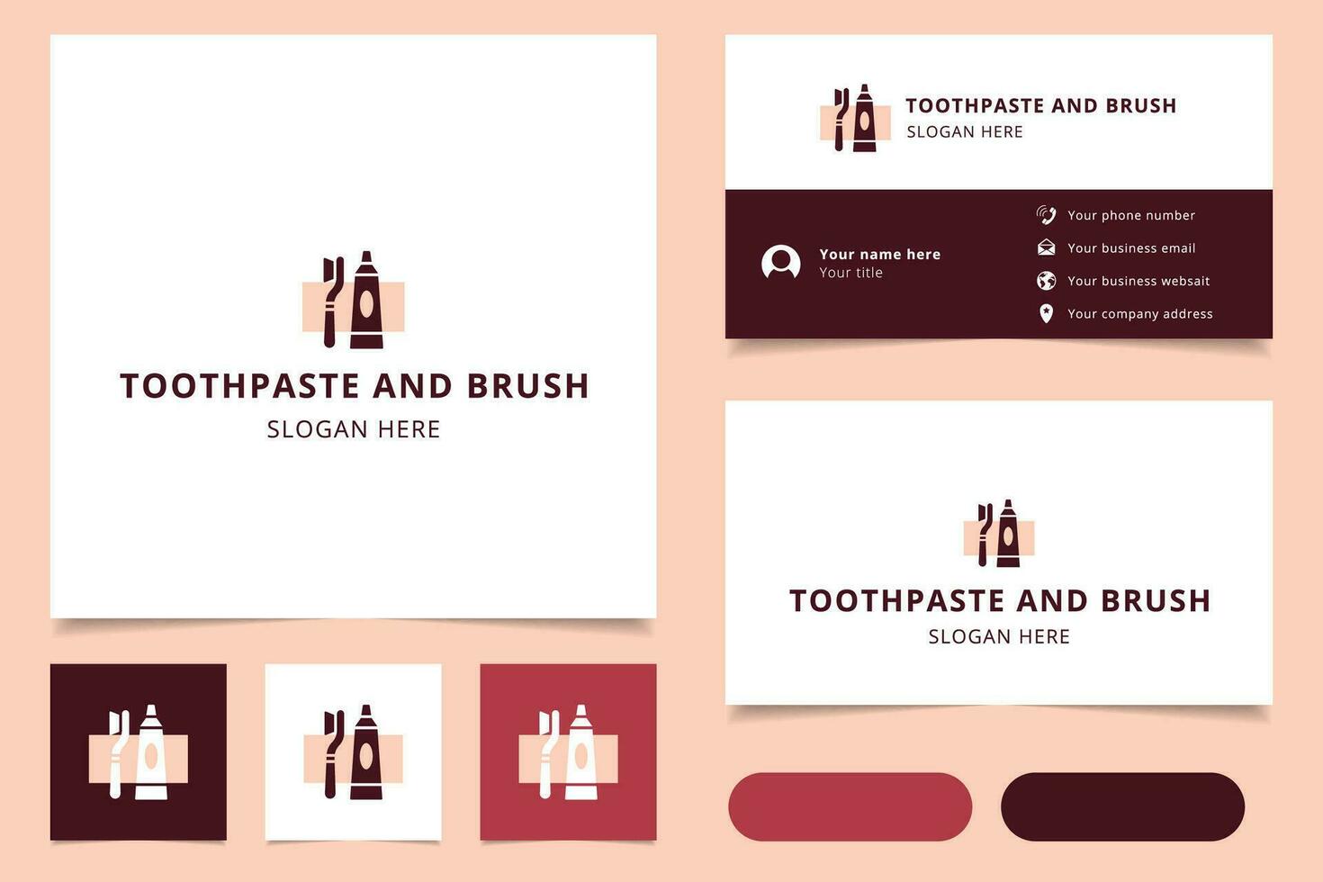 Toothpaste and brush logo design with editable slogan. Branding book and business card template. vector