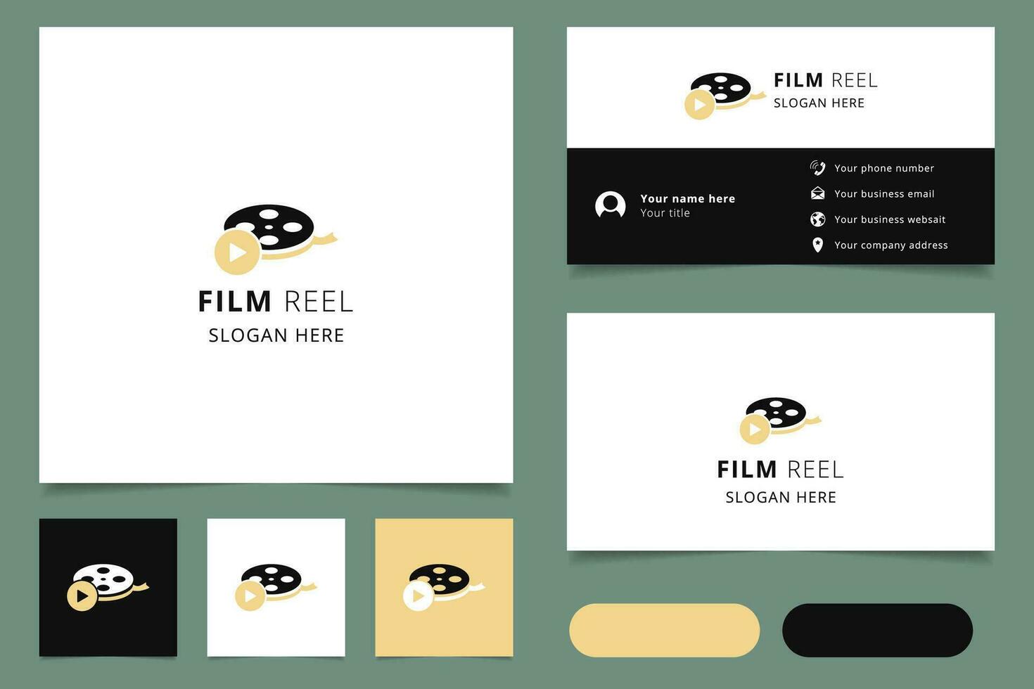 Film reel logo design with editable slogan. Branding book and business card template. vector