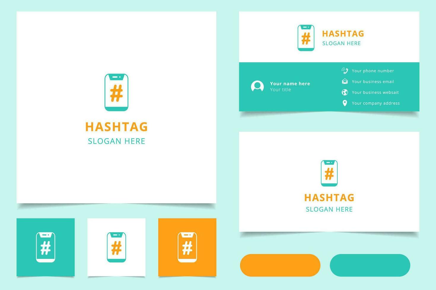 Hashtag logo design with editable slogan. Branding book and business card template. vector