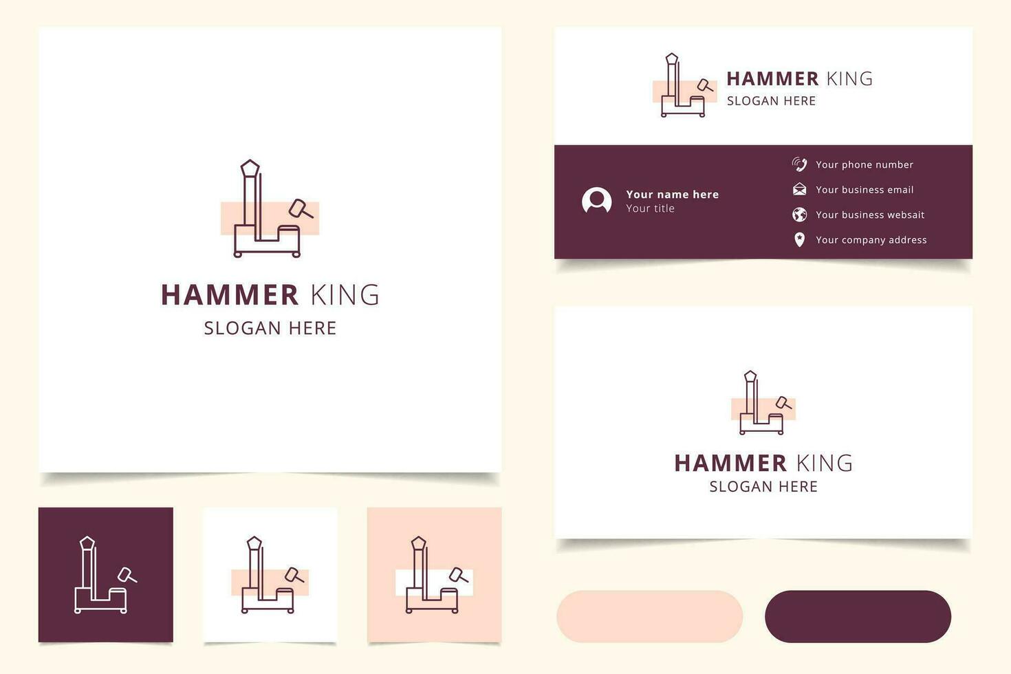 Hammer king logo design with editable slogan. Branding book and business card template. vector
