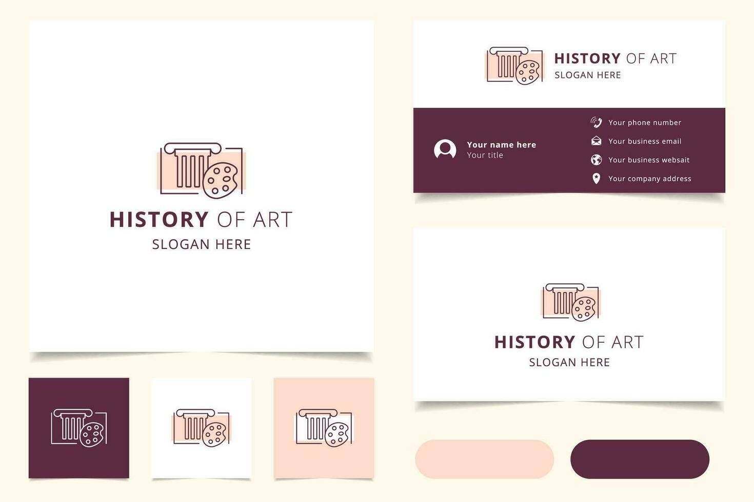 History of art logo design with editable slogan. Branding book and business card template. vector