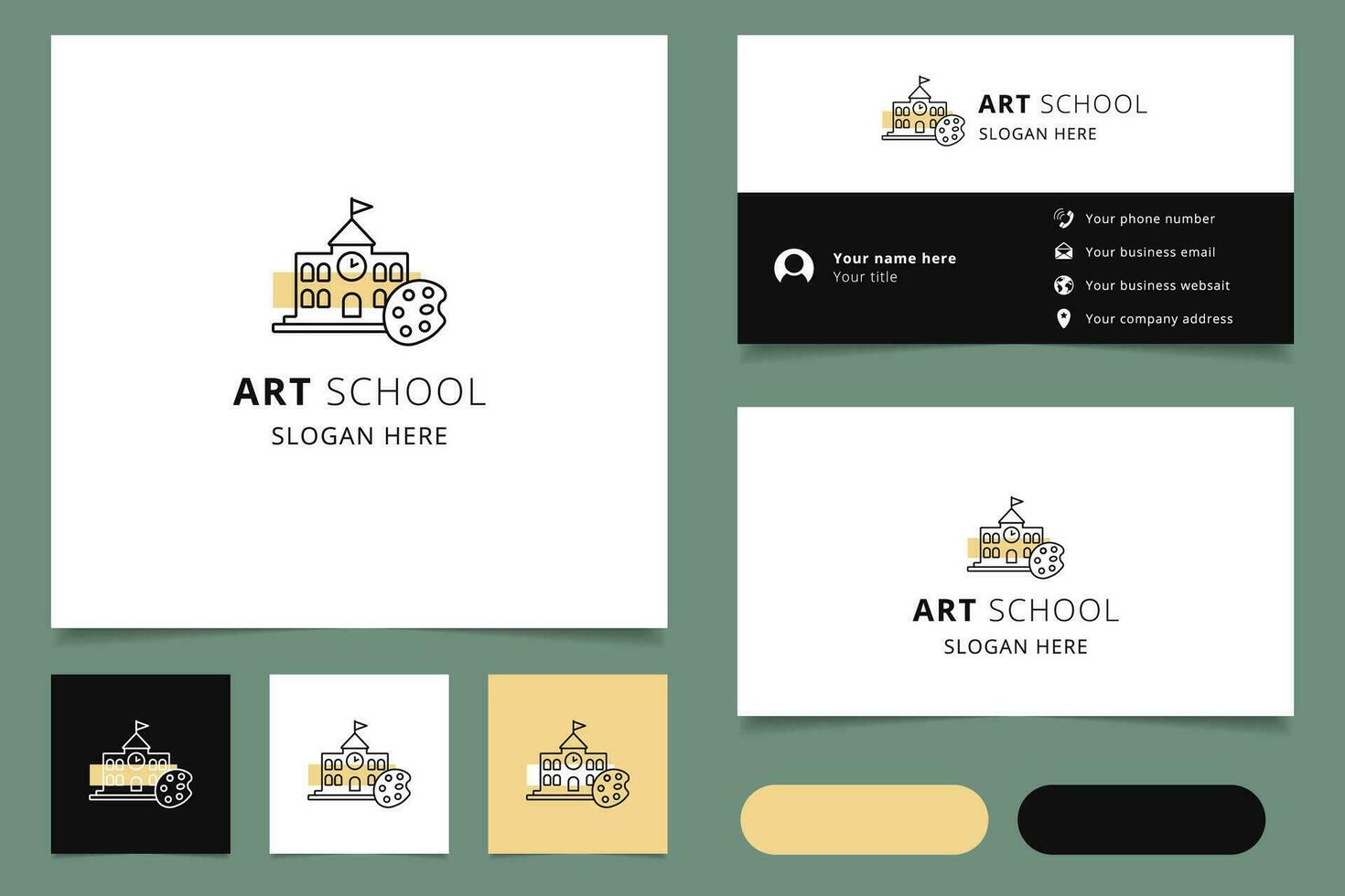 Art school logo design with editable slogan. Branding book and business card template. vector
