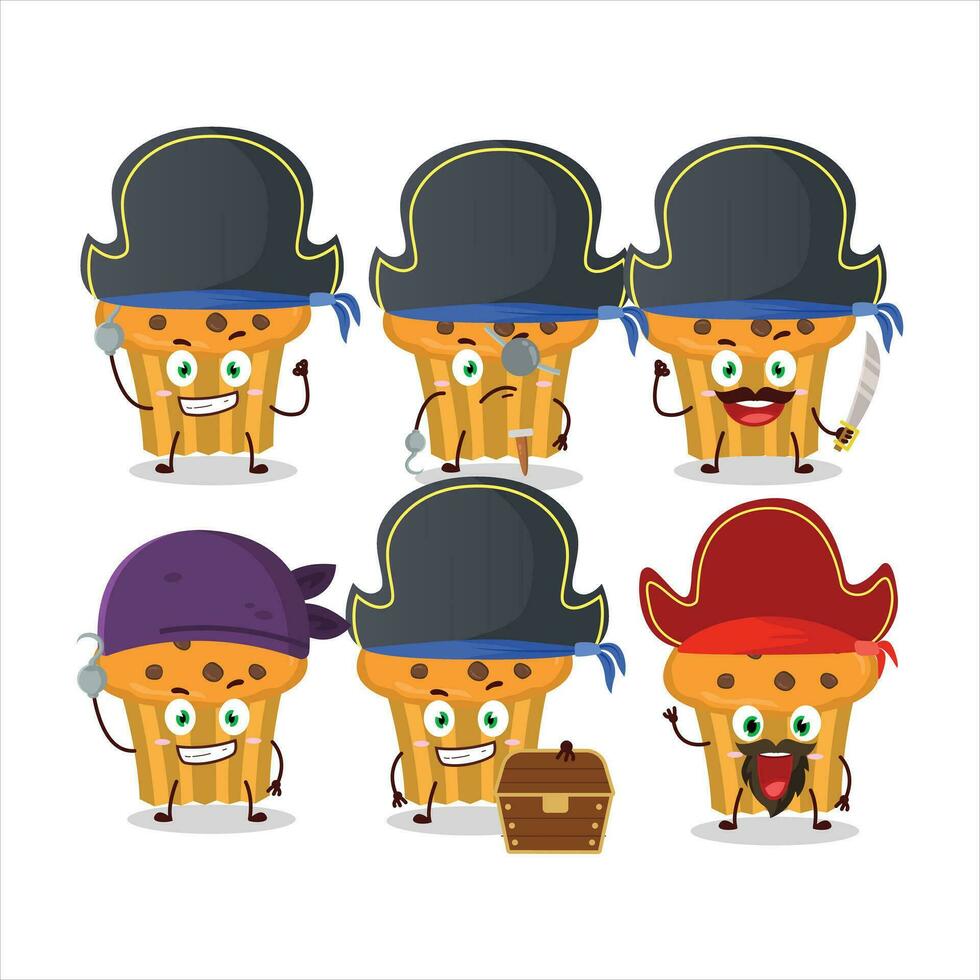 dibujos animados personaje de choco papas fritas mollete con varios piratas emoticones vector