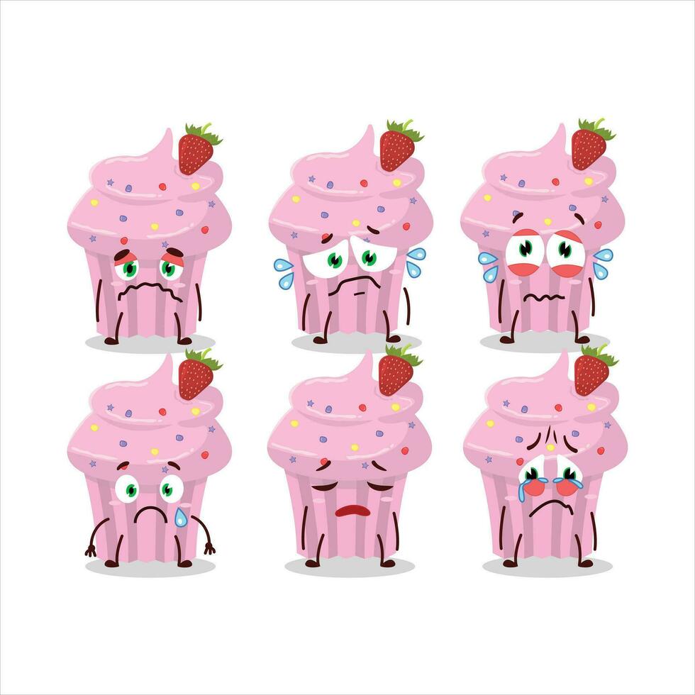 Strawberry muffin cartoon character with sad expression vector