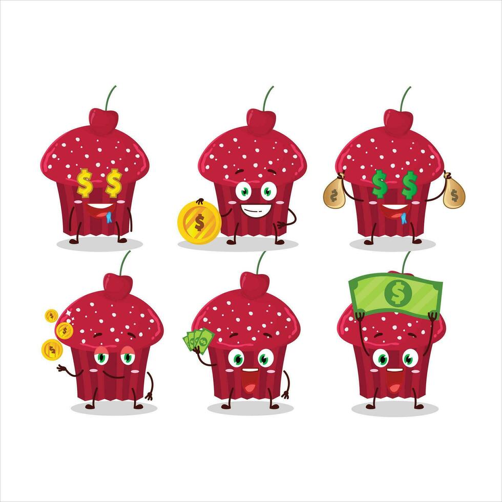 Cherry muffin cartoon character with cute emoticon bring money vector