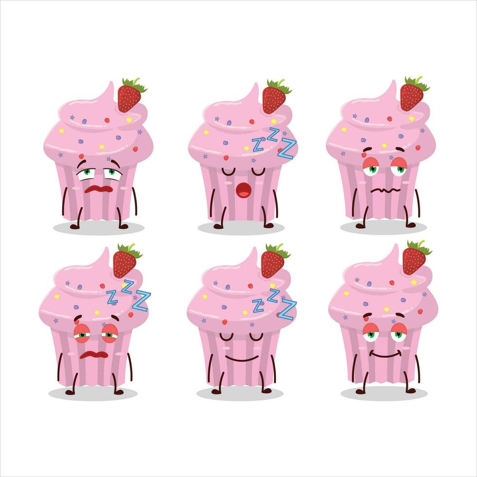 Cartoon character of strawberry muffin with sleepy expression vector