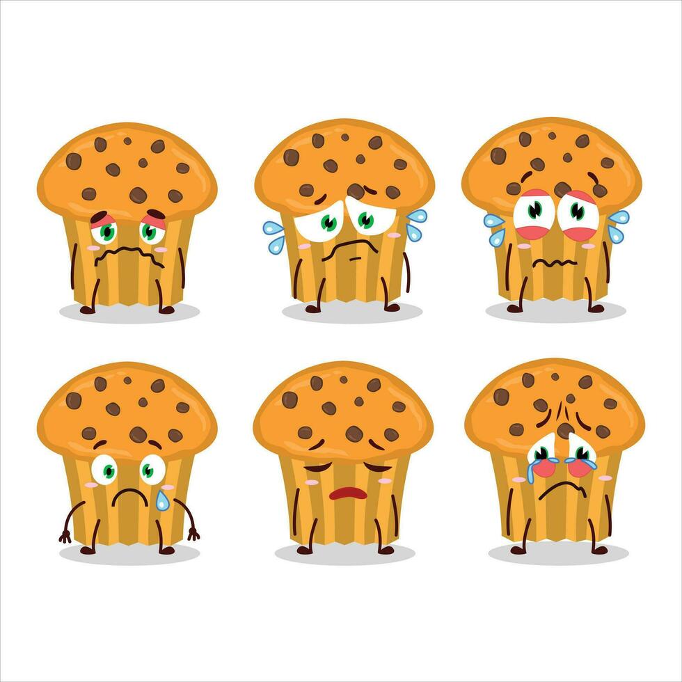 Choco chips muffin cartoon character with sad expression vector