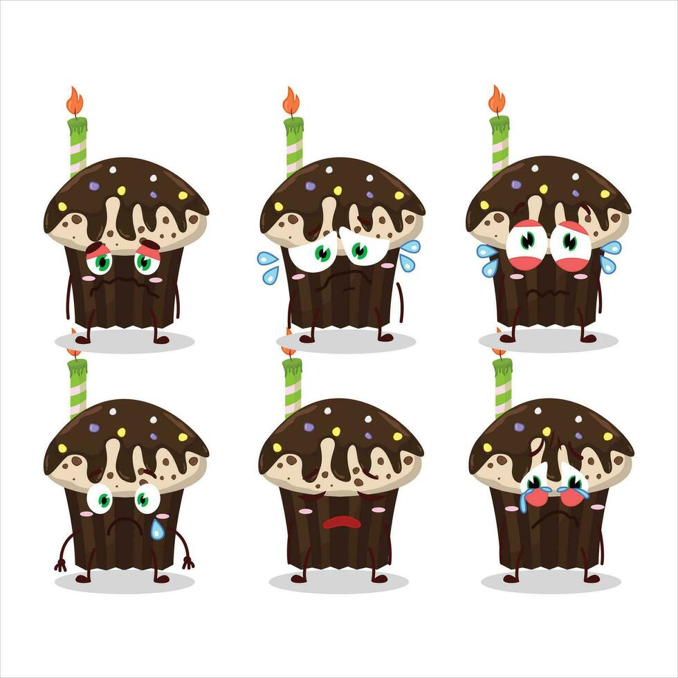 Birthday muffin cartoon character with sad expression vector