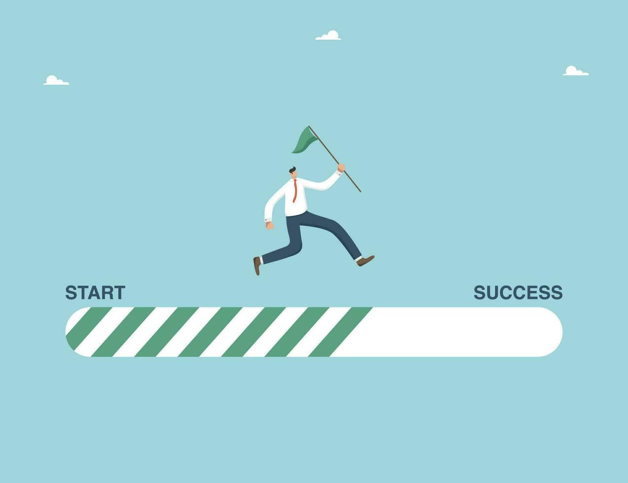 Great success in business or work, desire and motivation to achieve goals, career growth strategy, high productivity and performance, search for new opportunities, man runs along success loading line. vector