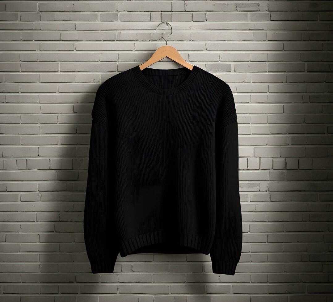 Black sweater Mockup With brick Background ai generate photo