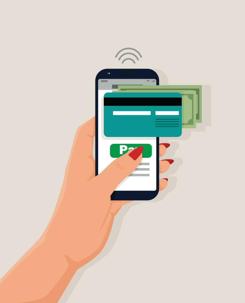 Online payment using a smartphone. vector