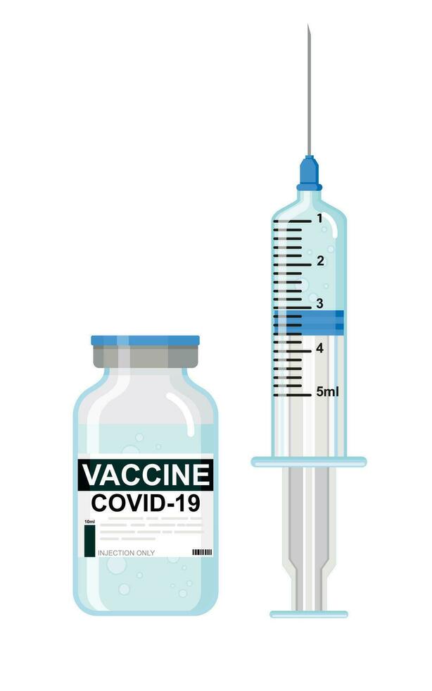 Vaccination against coronavirus Covid-19 with vaccine vial and syringe for covid19 prevention treatment. vector