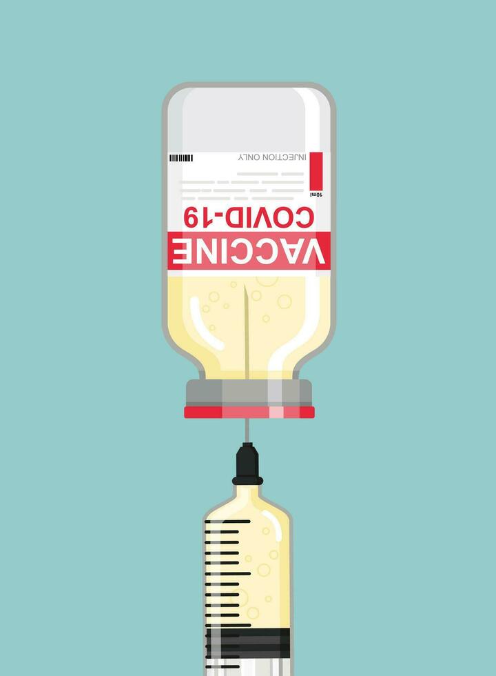 The vial with the vaccine is drawn into the syringe. Covid-19 pandemic outbreak. Vaccination of people. vector