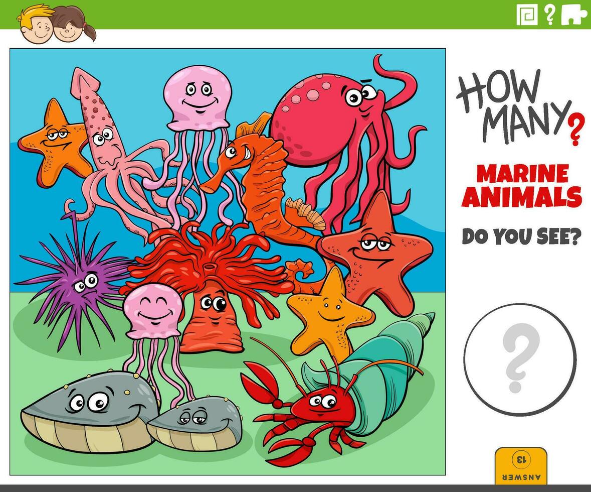 counting cartoon marine animals educational game vector