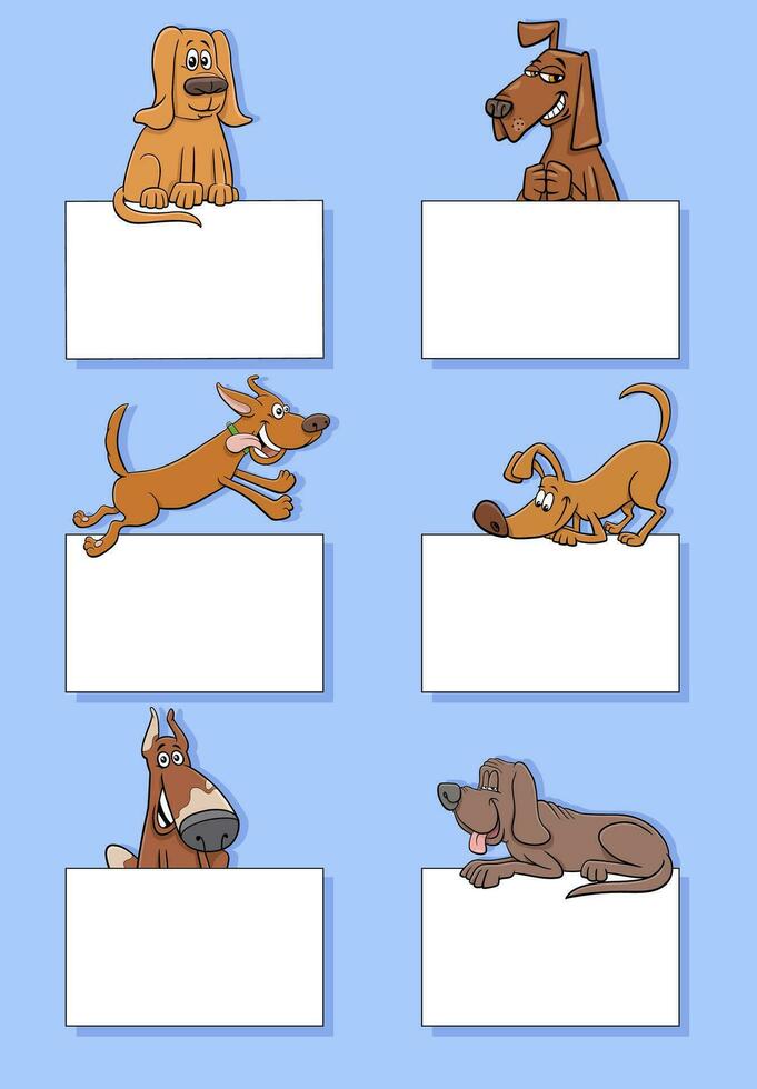 cartoon dogs and puppies with cards design set vector