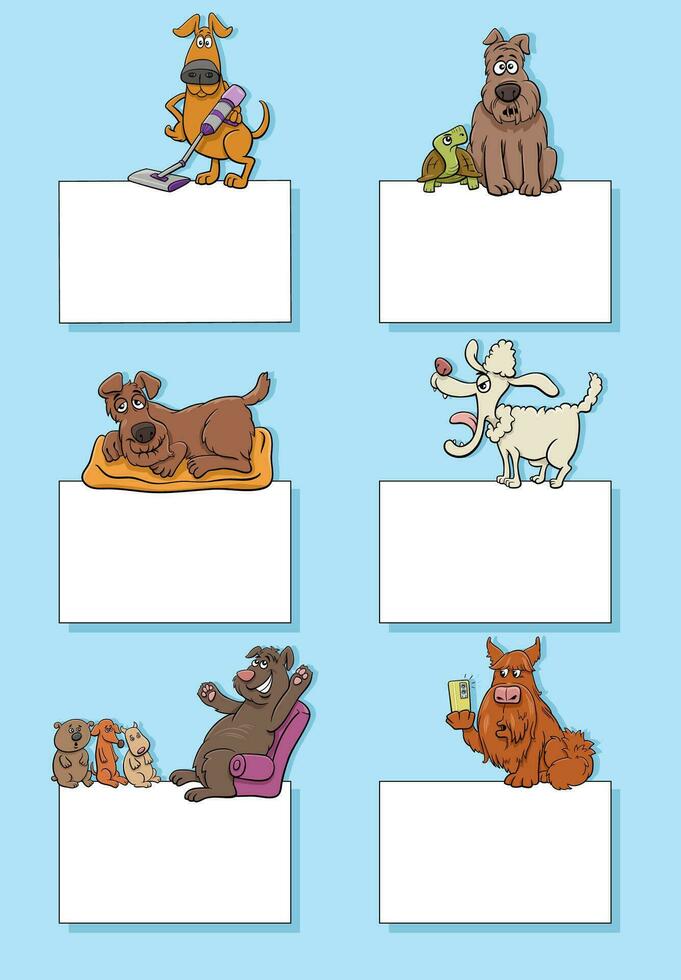 cartoon dogs and puppies with cards design set vector