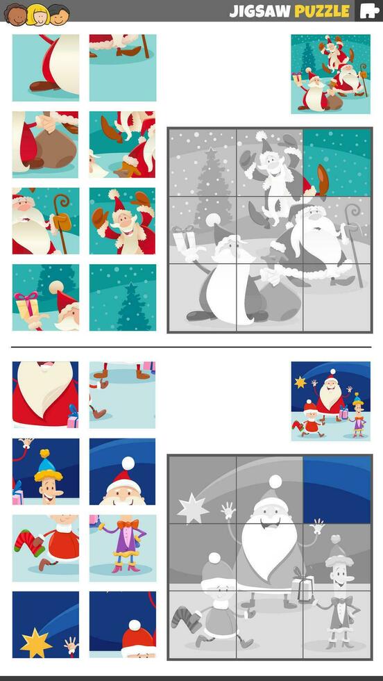jigsaw puzzle games set with Santa Claus on Christmas time vector