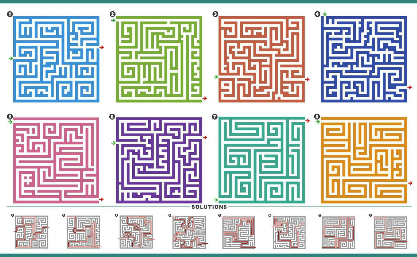 laberinto rompecabezas ocupaciones gráficos conjunto con soluciones vector