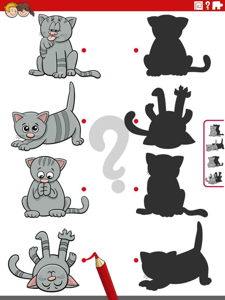 educativo sombra actividad con dibujos animados gatito caracteres vector