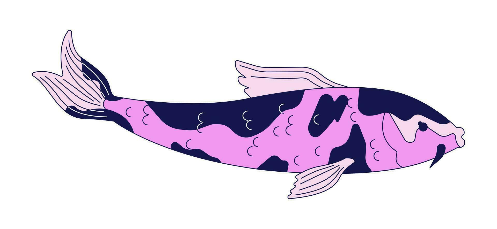 Spotted carp koi 2D linear cartoon character. Oriental fish for