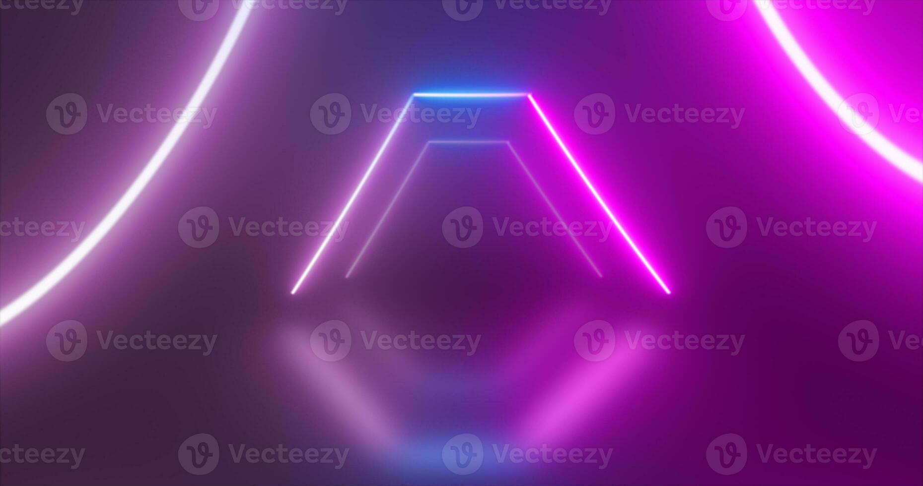 Abstract triangle tunnel neon blue and purple energy glowing from lines background photo