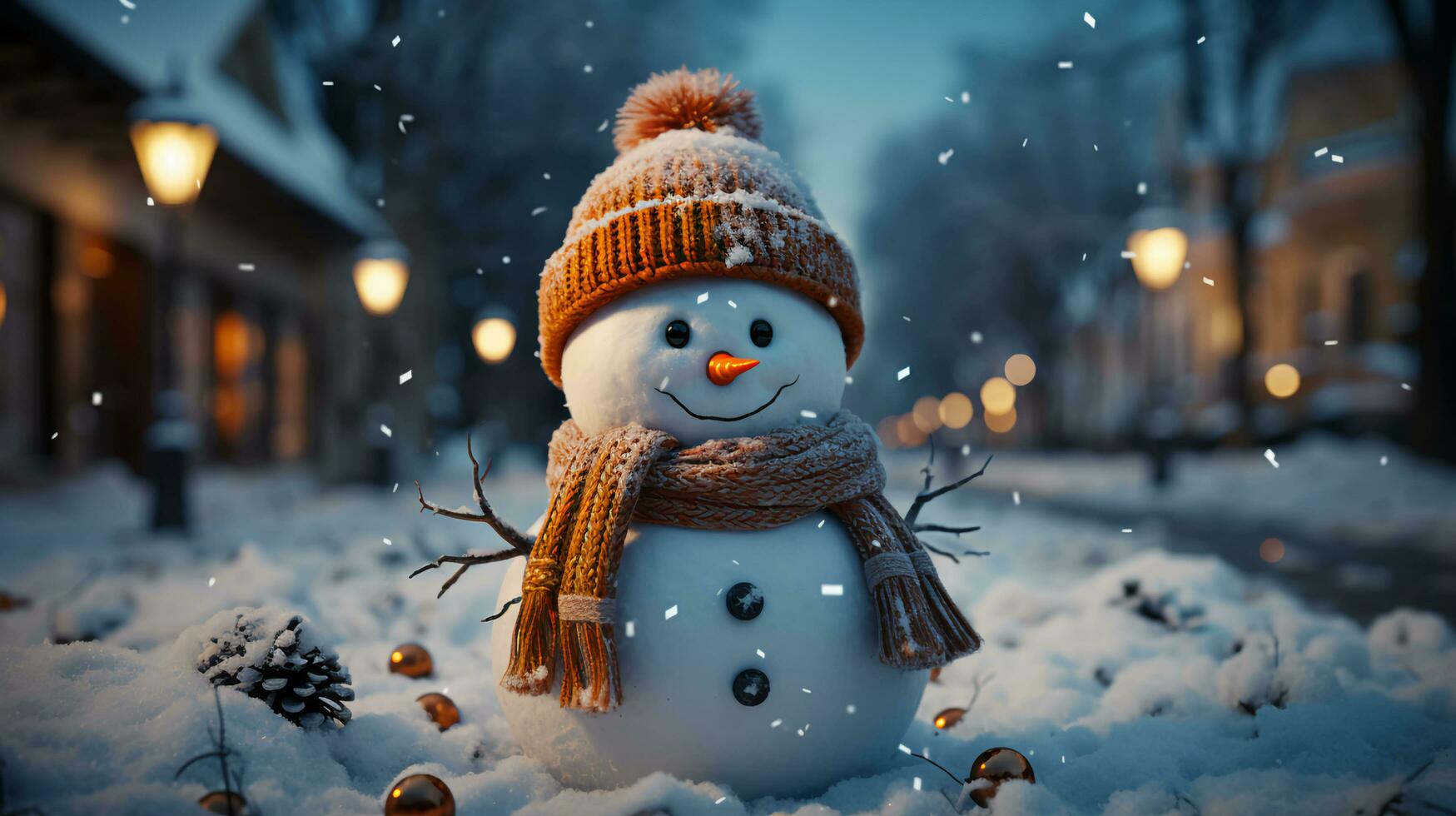 Beautiful winter snowman for New Year and Christmas photo