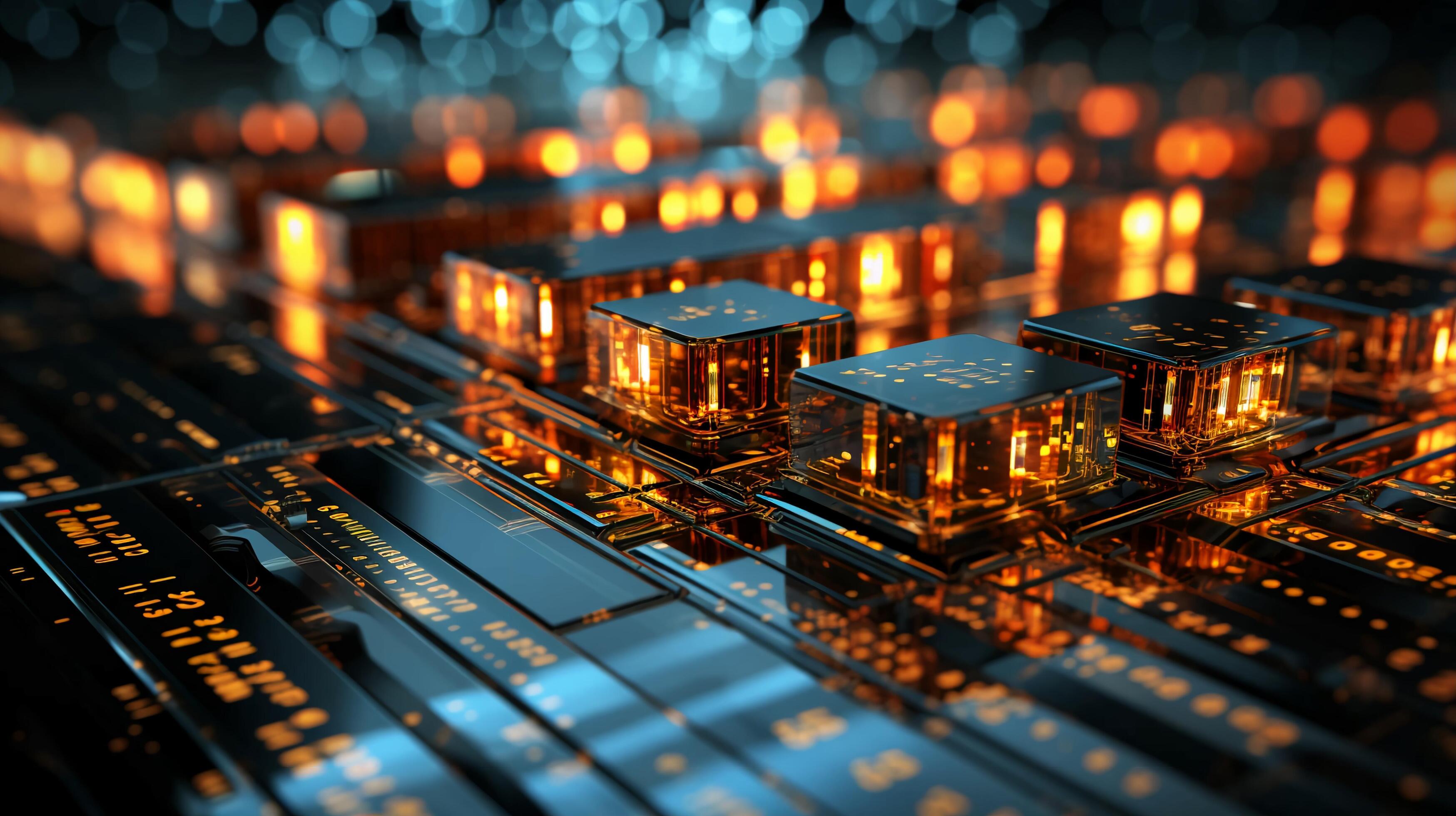 Computer electronic chip with processor, transistors, resistors and