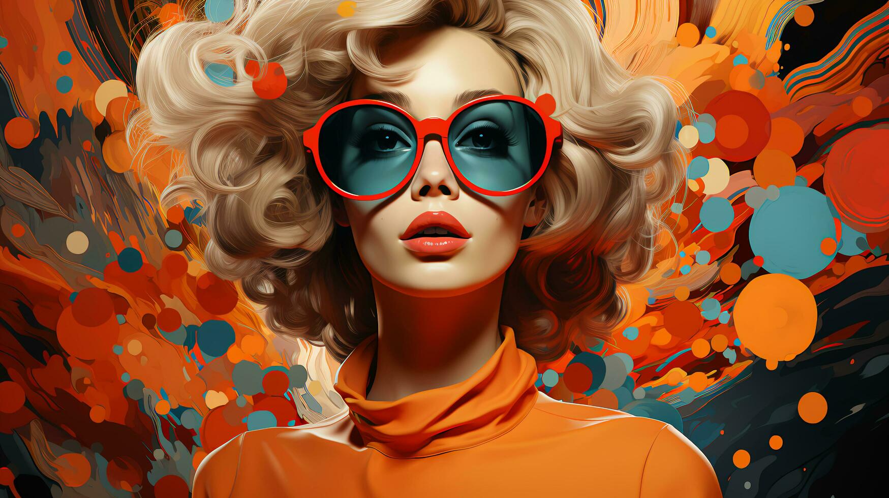 Beautiful woman in glasses and abstract splash of emotions background photo