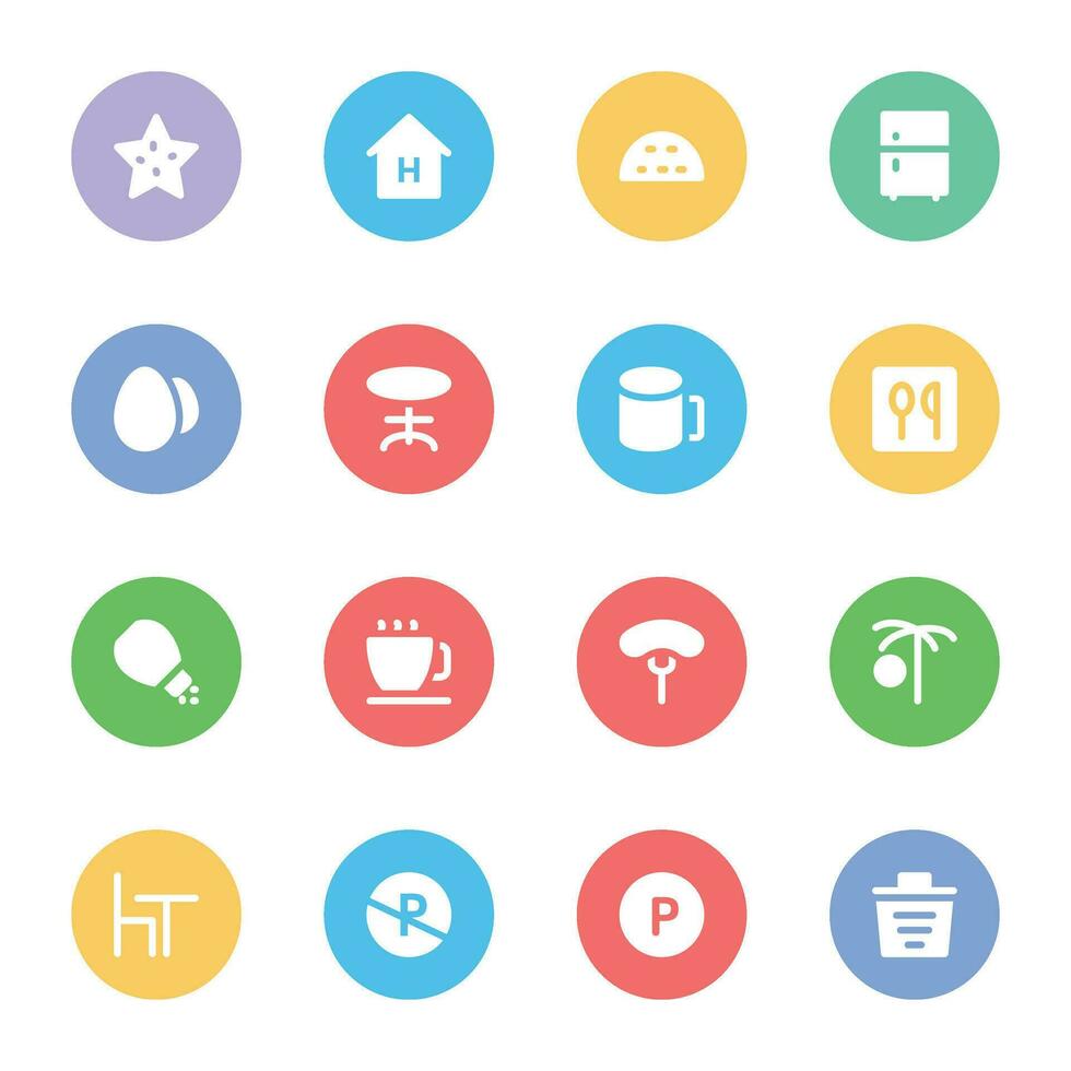 Hotel Appliances and Services Flat Circular Icons vector