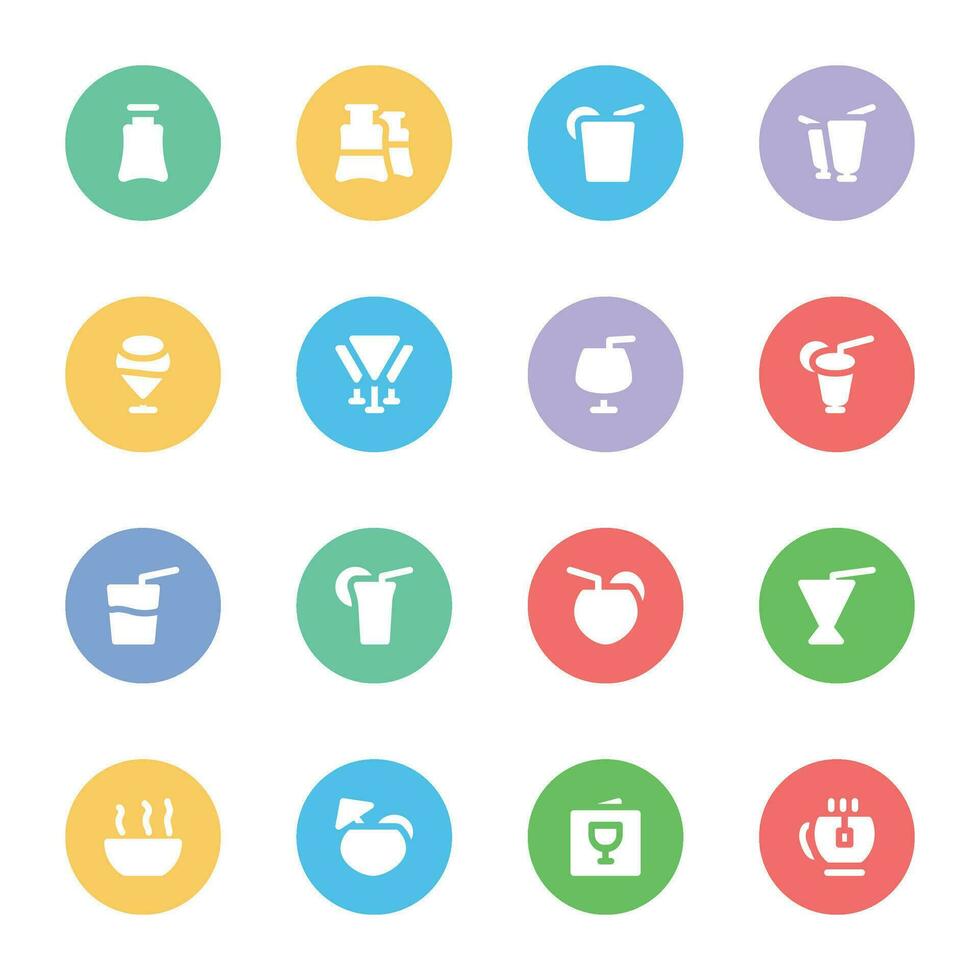 Set of Refreshing Drinks Flat Circular Icons vector