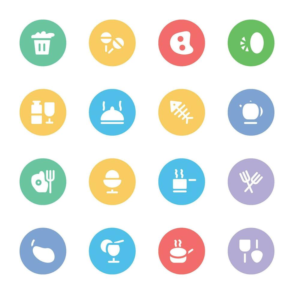 Bundle of Food Items Flat Circular Icons vector