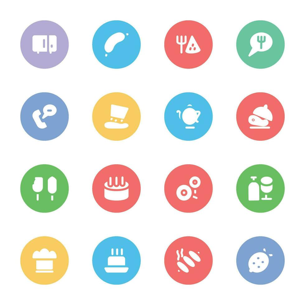 Set of Foods and Sweets Flat Circular Icons vector