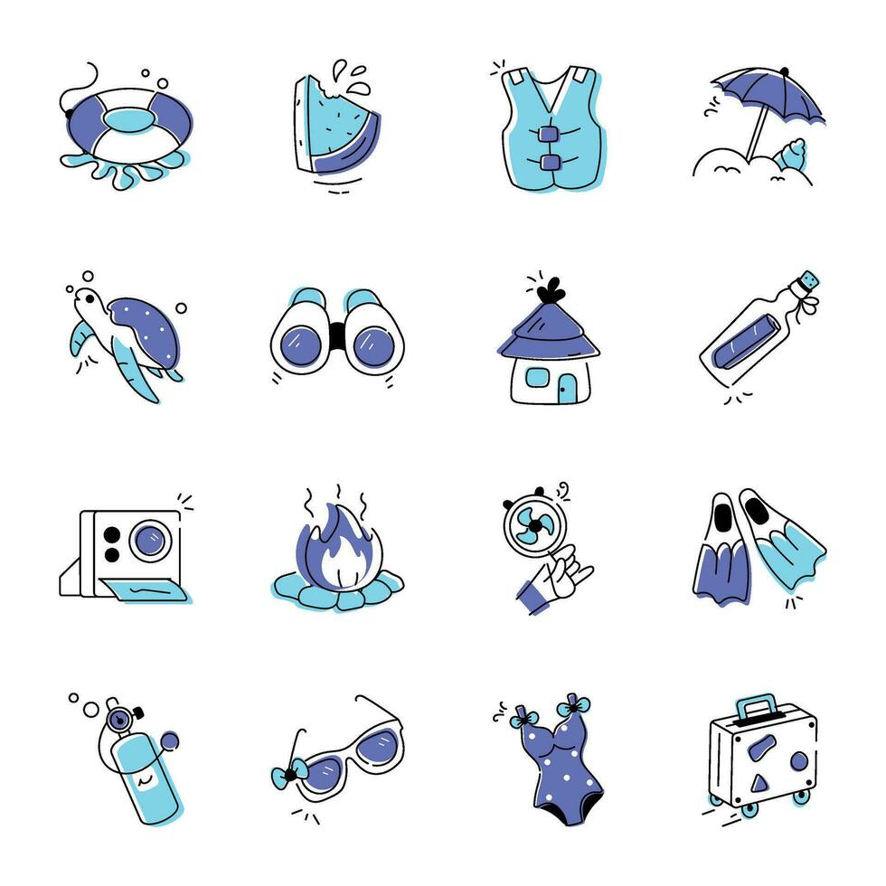 Collection of Summer Hand Drawn Icons vector